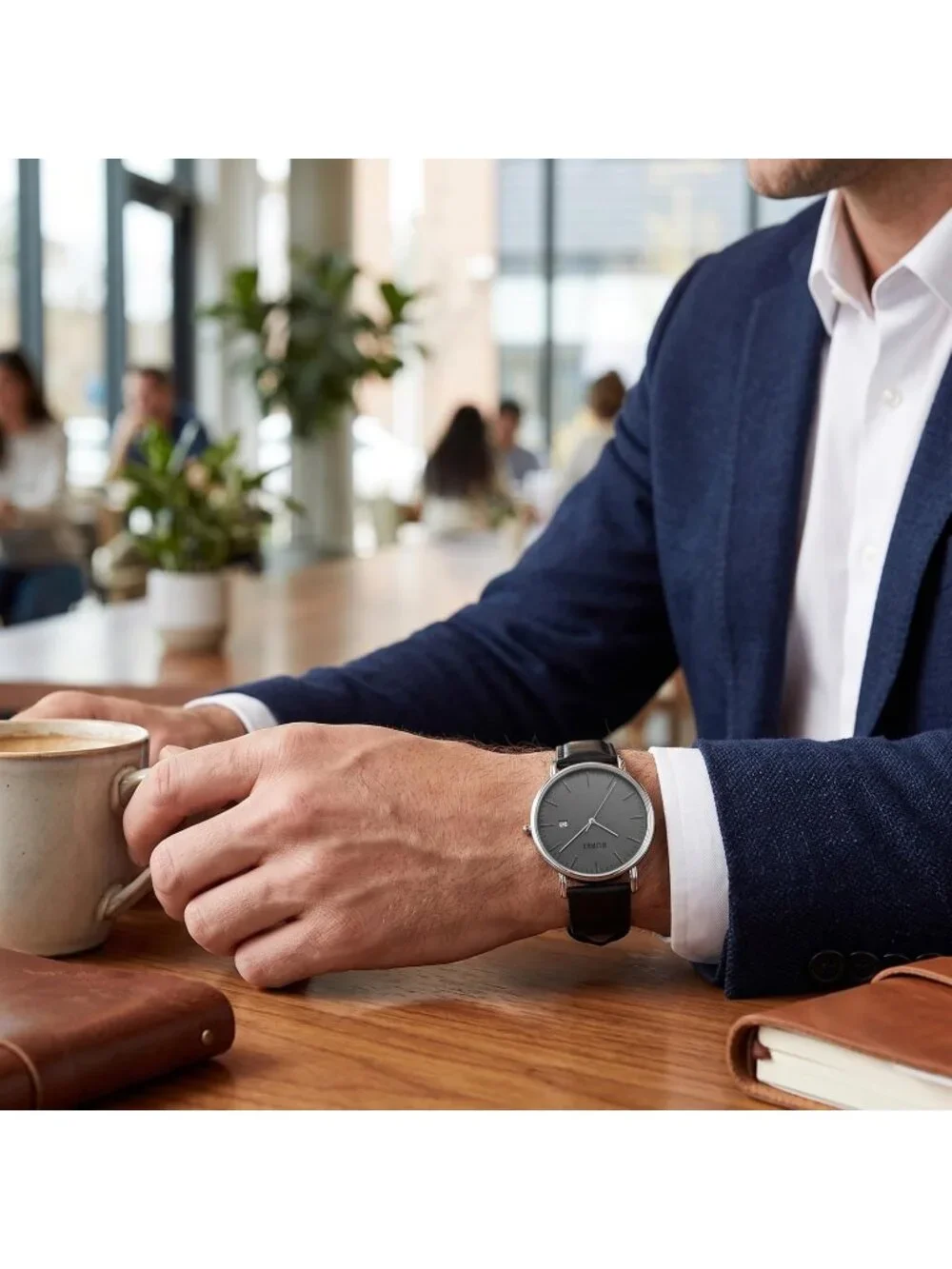 Men's Silver Black Ultra Thin Minimalist Analog Waterproof Classic Wrist Watch